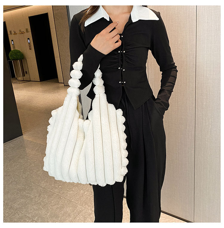 Striped Plush Shoulder Bag