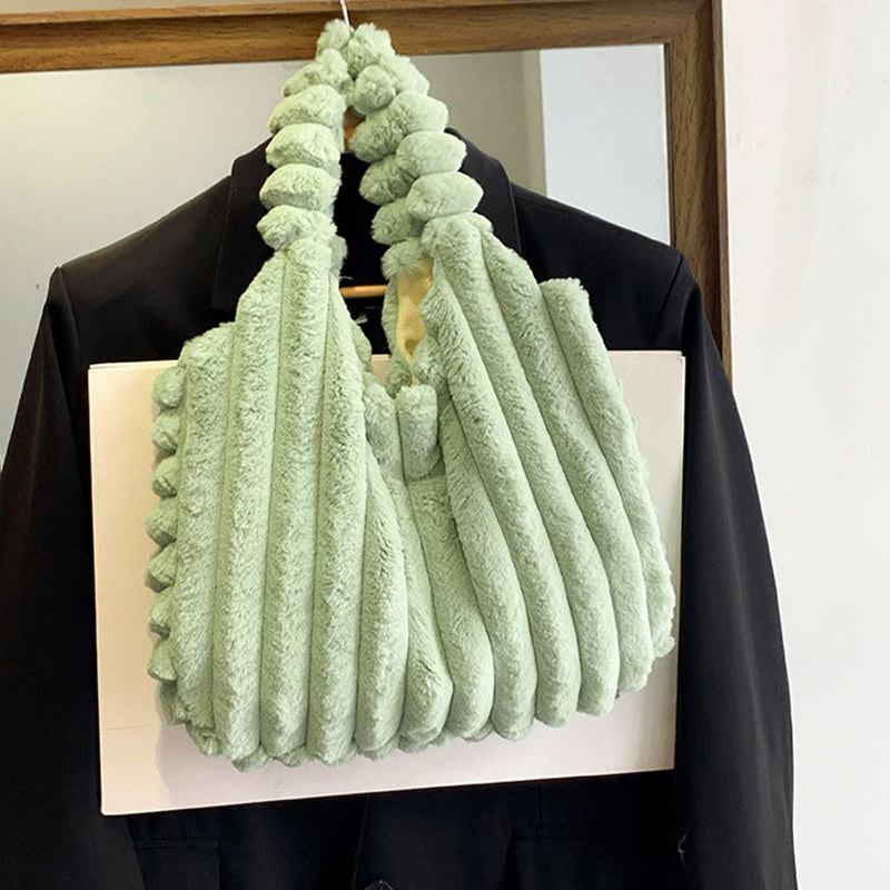 Striped Plush Shoulder Bag