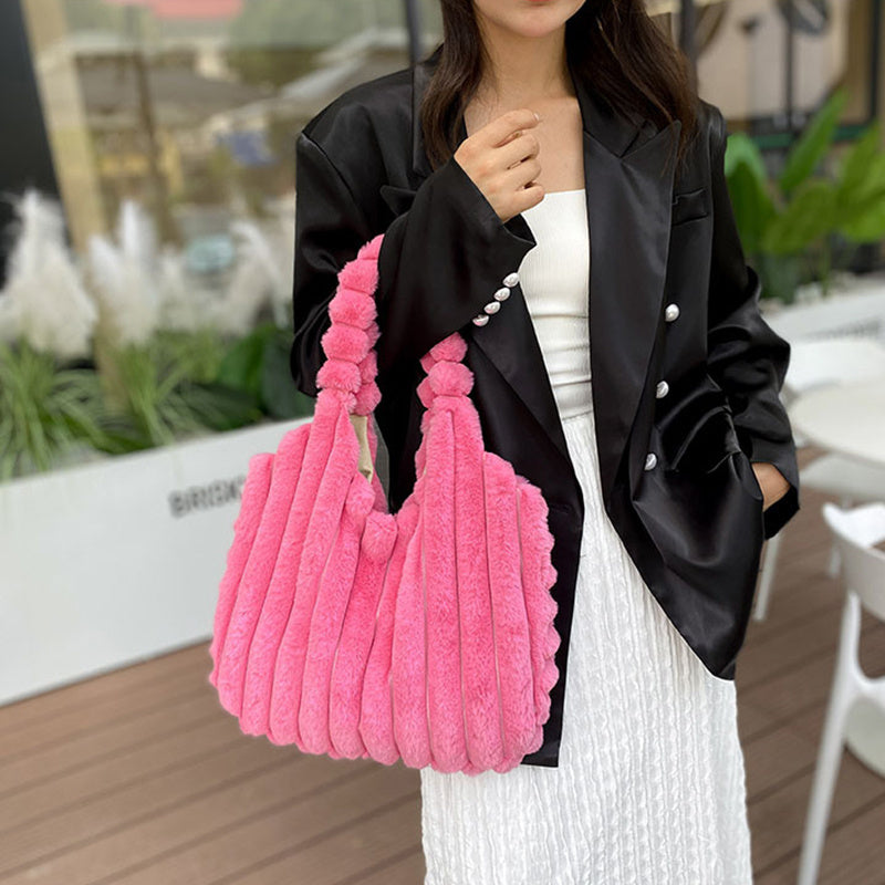 Striped Plush Shoulder Bag