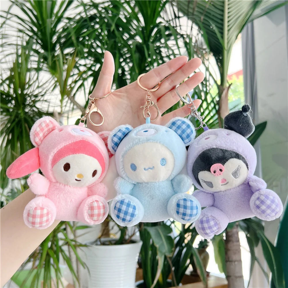 Sanrio Plush Keychain Doll Hello Kitty My Melody Kawaii Kuromi Cinnamoroll Cartoon Anime Stuffed Pendant Backpack Decoration