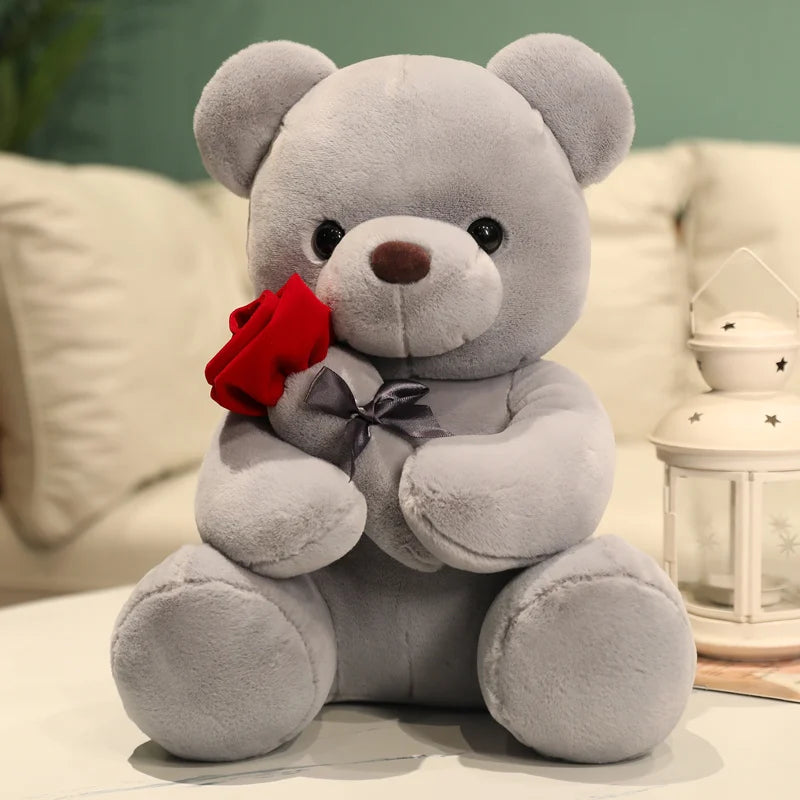 Kawaii Love Bear Plush – Soft Stuffed Animal with Rose for Gifts & Decor