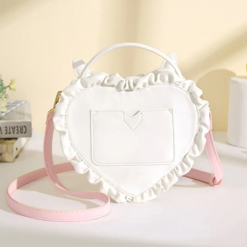 Heart-Shaped Rabbit Ear Clear Shoulder Bag – Pink or Light Blue Kawaii Purse