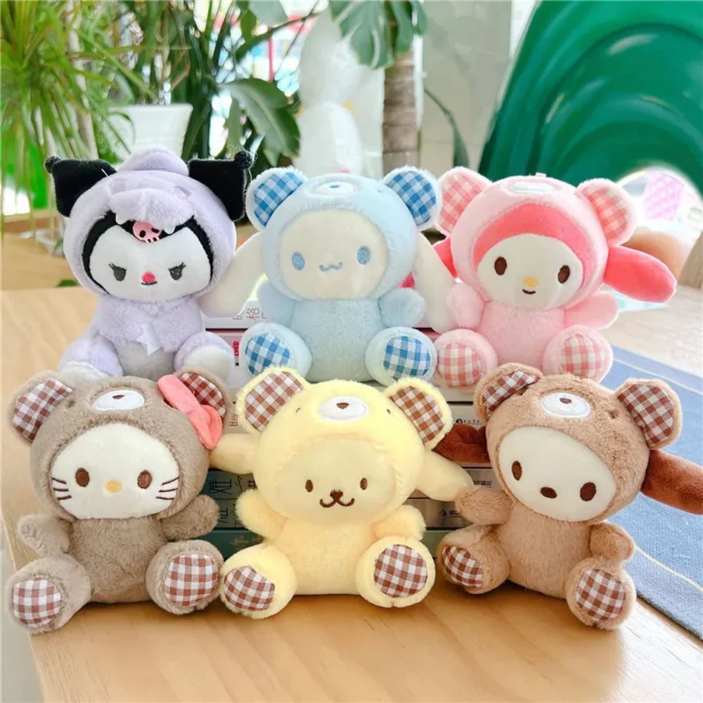 Sanrio Plush Keychain Doll Hello Kitty My Melody Kawaii Kuromi Cinnamoroll Cartoon Anime Stuffed Pendant Backpack Decoration