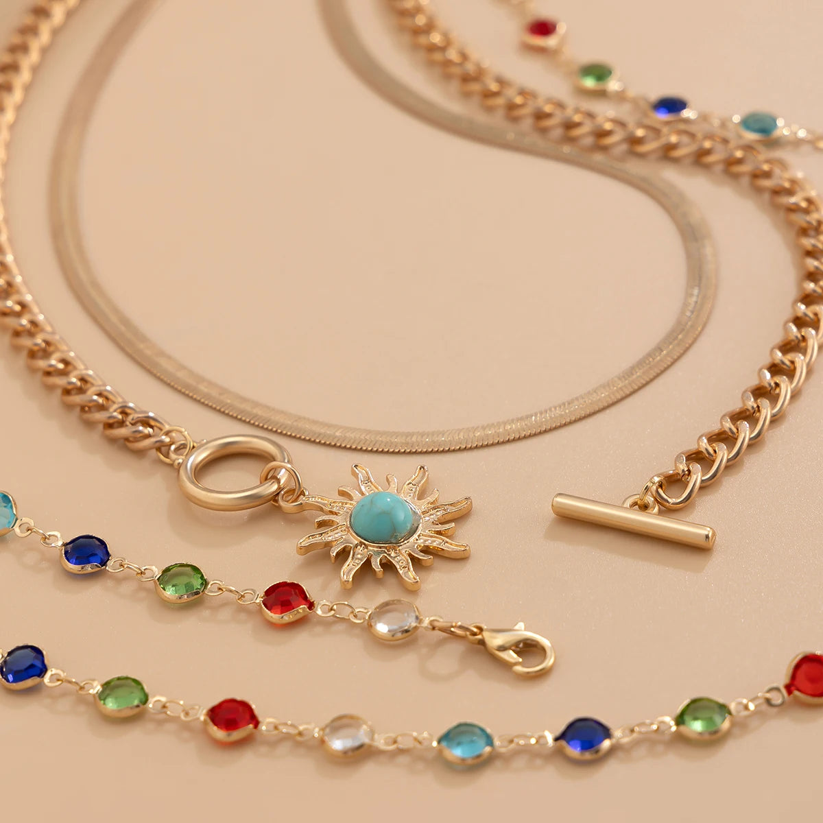 Boho Sunflower Crystal Necklace Set 3 in 1