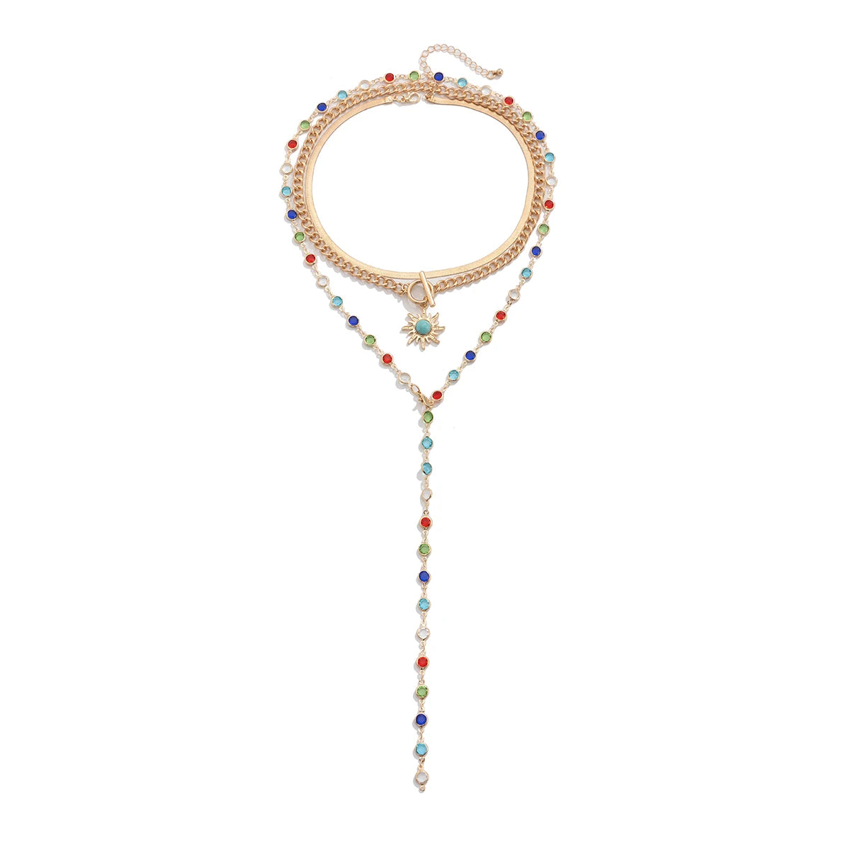 Boho Sunflower Crystal Necklace Set 3 in 1