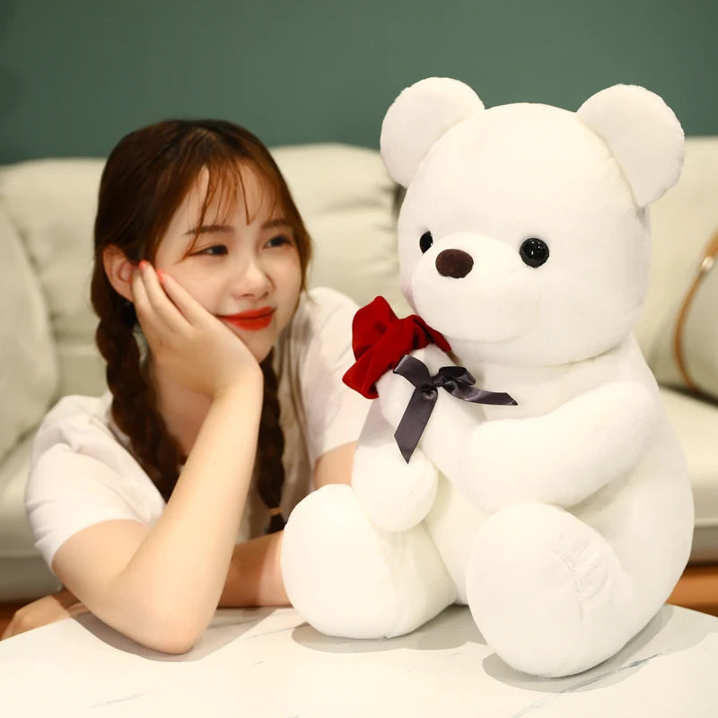 Kawaii Love Bear Plush – Soft Stuffed Animal with Rose for Gifts & Decor