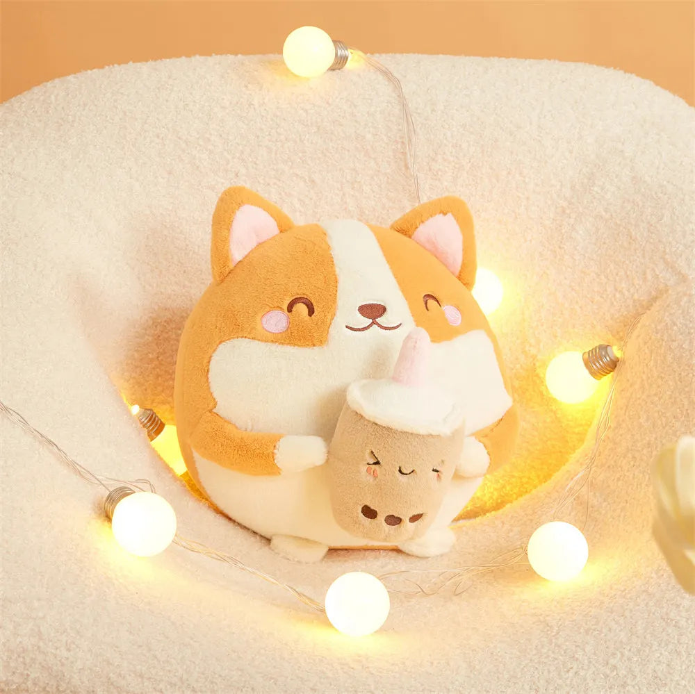 Corgi with Boba Plushie – Soft Stuffed Animal for Kawaii Lovers & Collectors