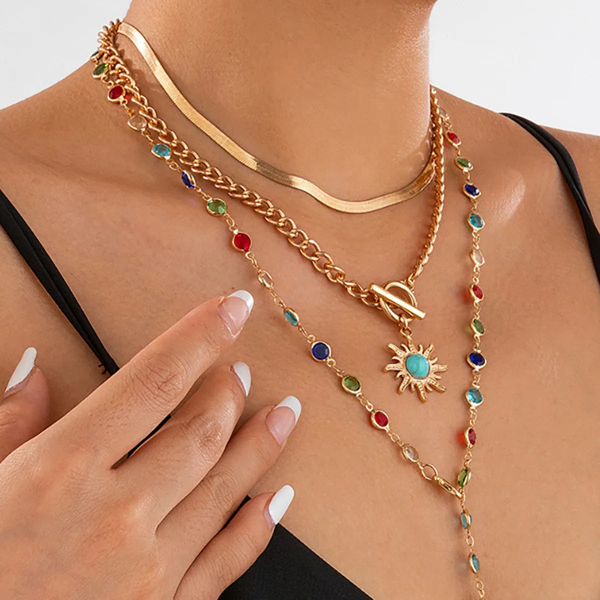 Boho Sunflower Crystal Necklace Set 3 in 1