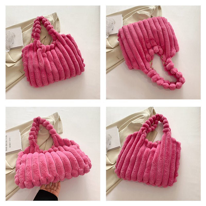 Striped Plush Shoulder Bag