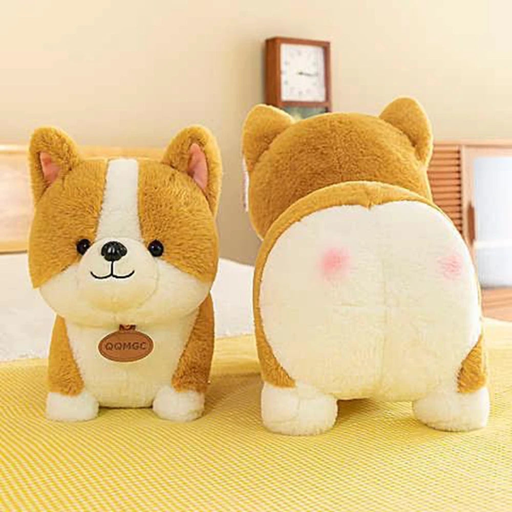 back view of kawaii corgi plush toy – soft stuffed animal for kids or collectors