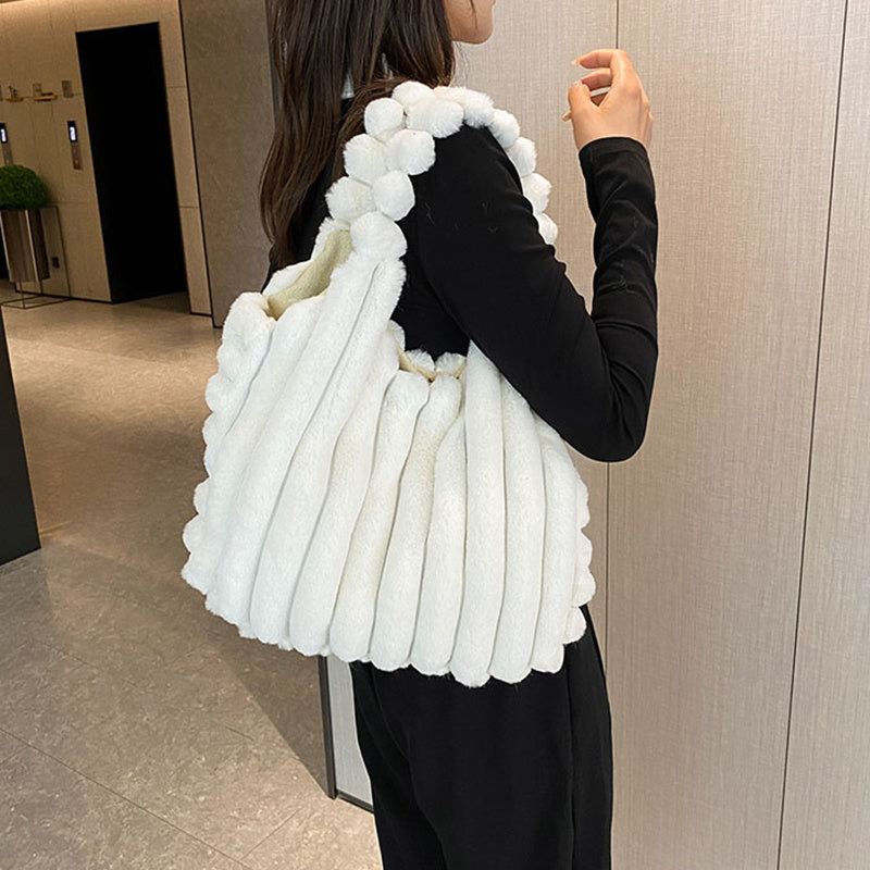 Striped Plush Shoulder Bag