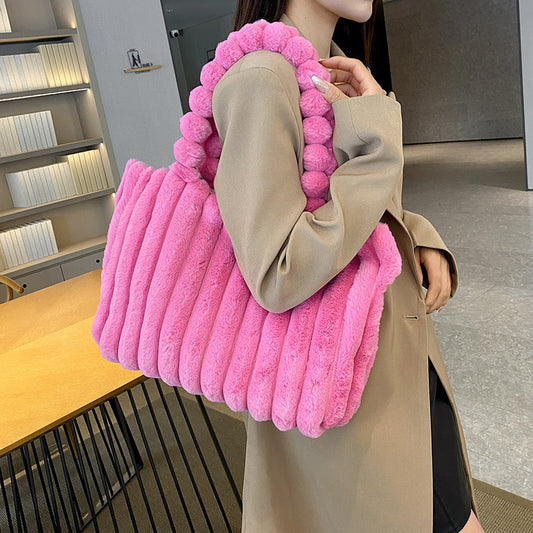 Striped Plush Shoulder Bag