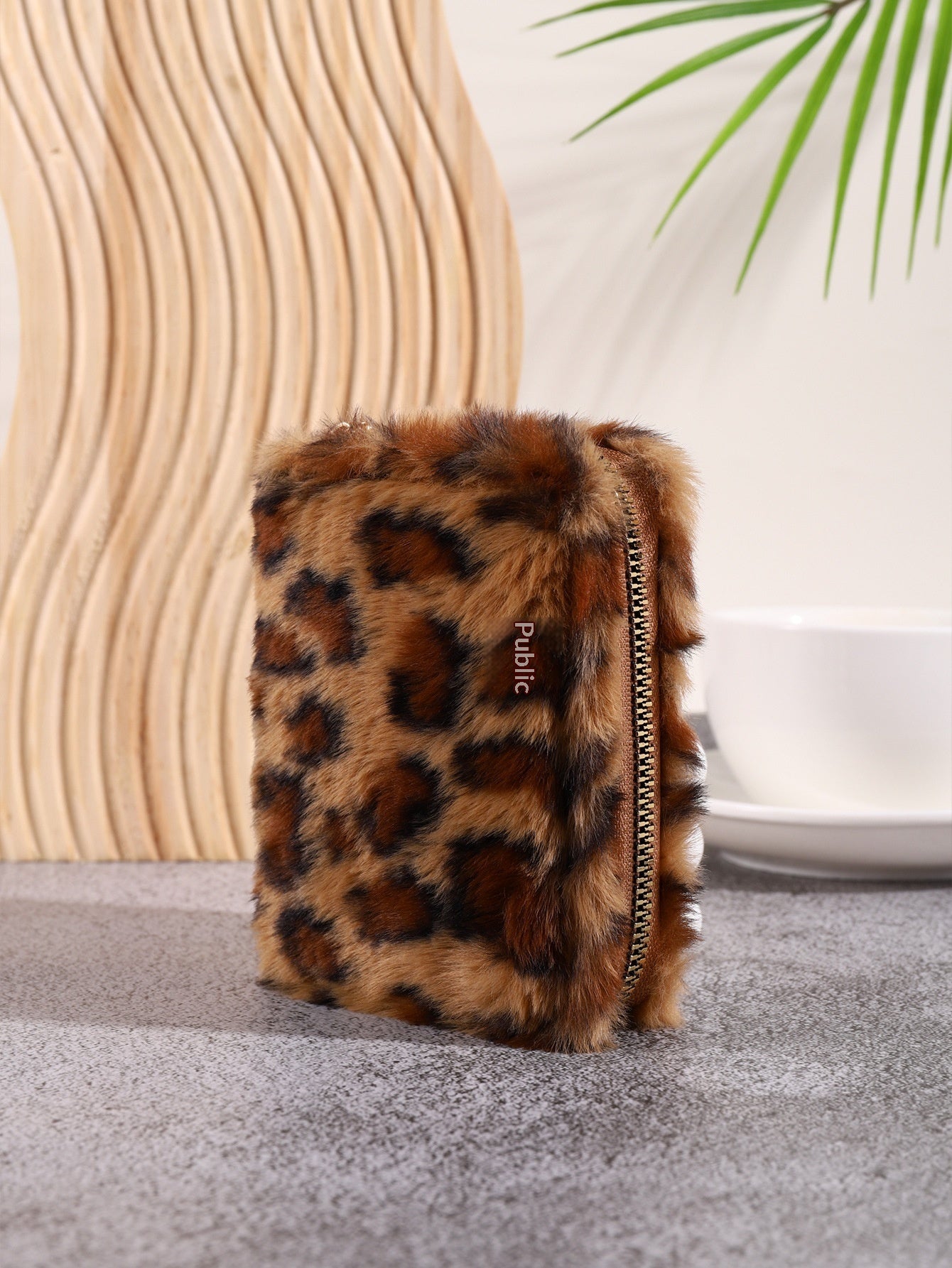 Plush Coin Purse Fashionable Niche Design Simple And Fluffy With Leopard-Print Card Holder