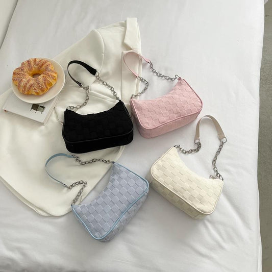 Soft Checkered Canvas Plush Bag