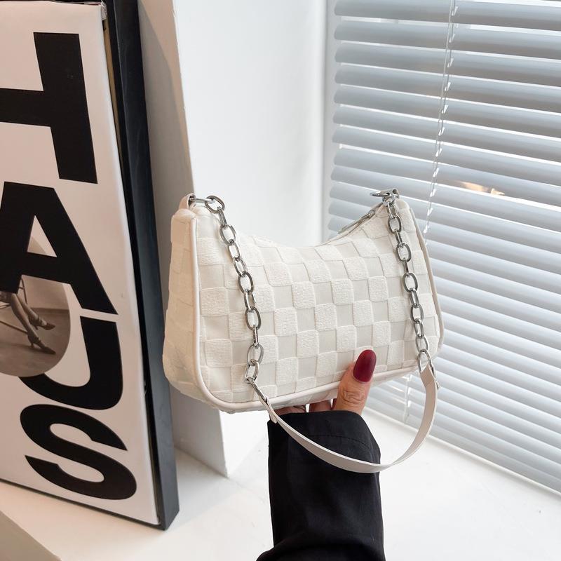 Soft Checkered Canvas Plush Bag