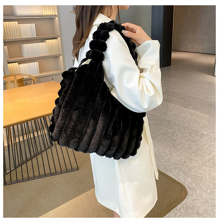 Striped Plush Shoulder Bag