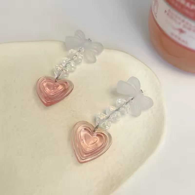 SELLING FAST!!! Pink Heart Bow Earrings