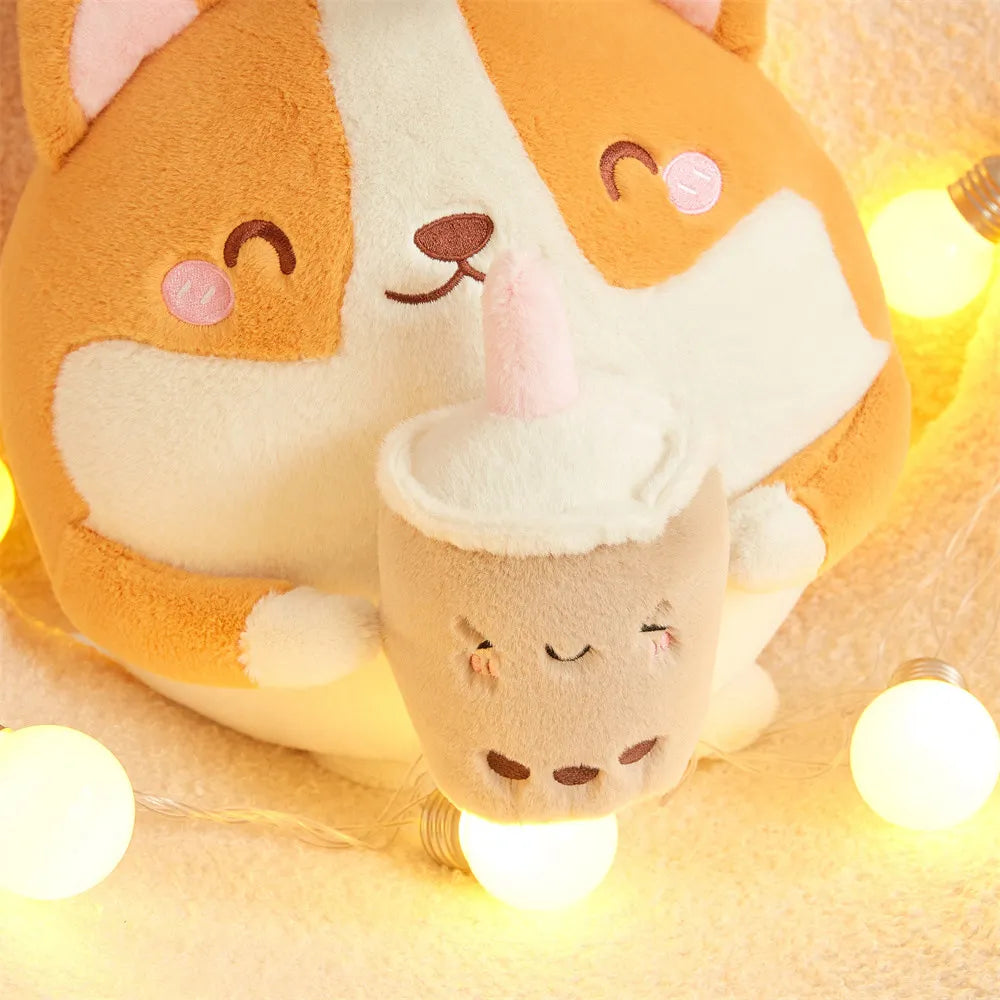Corgi with Boba Plushie – Soft Stuffed Animal for Kawaii Lovers & Collectors