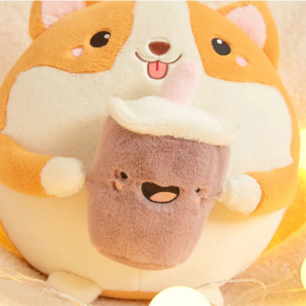 Corgi with Boba Plushie – Soft Stuffed Animal for Kawaii Lovers & Collectors