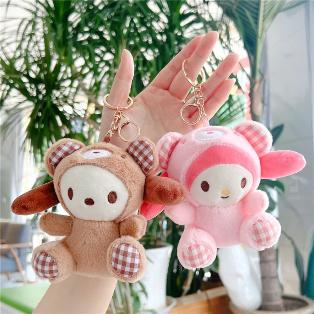 Sanrio Plush Keychain Doll Hello Kitty My Melody Kawaii Kuromi Cinnamoroll  Cartoon Anime Stuffed Pendant Backpack Decoration