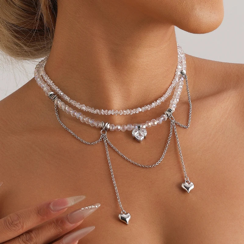 Crystal Heart Drip Necklace