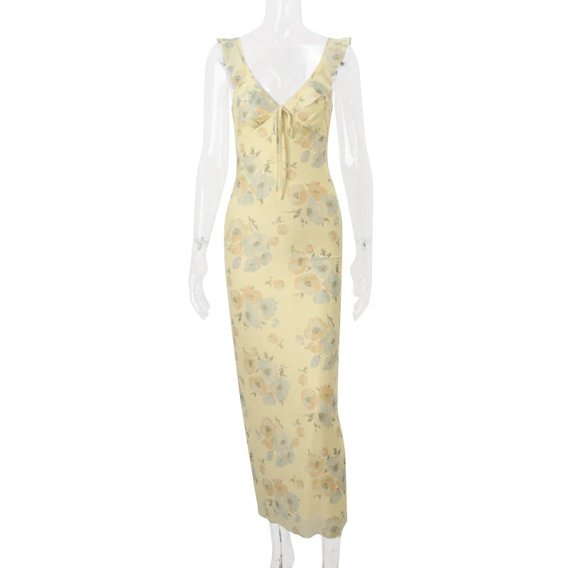 WhereMery Fashion Women Floral Printed Maxi Dresses Sexy Lady Off Shoulder Backless Ruffle Halter Dress Elegant Summer Vestidos