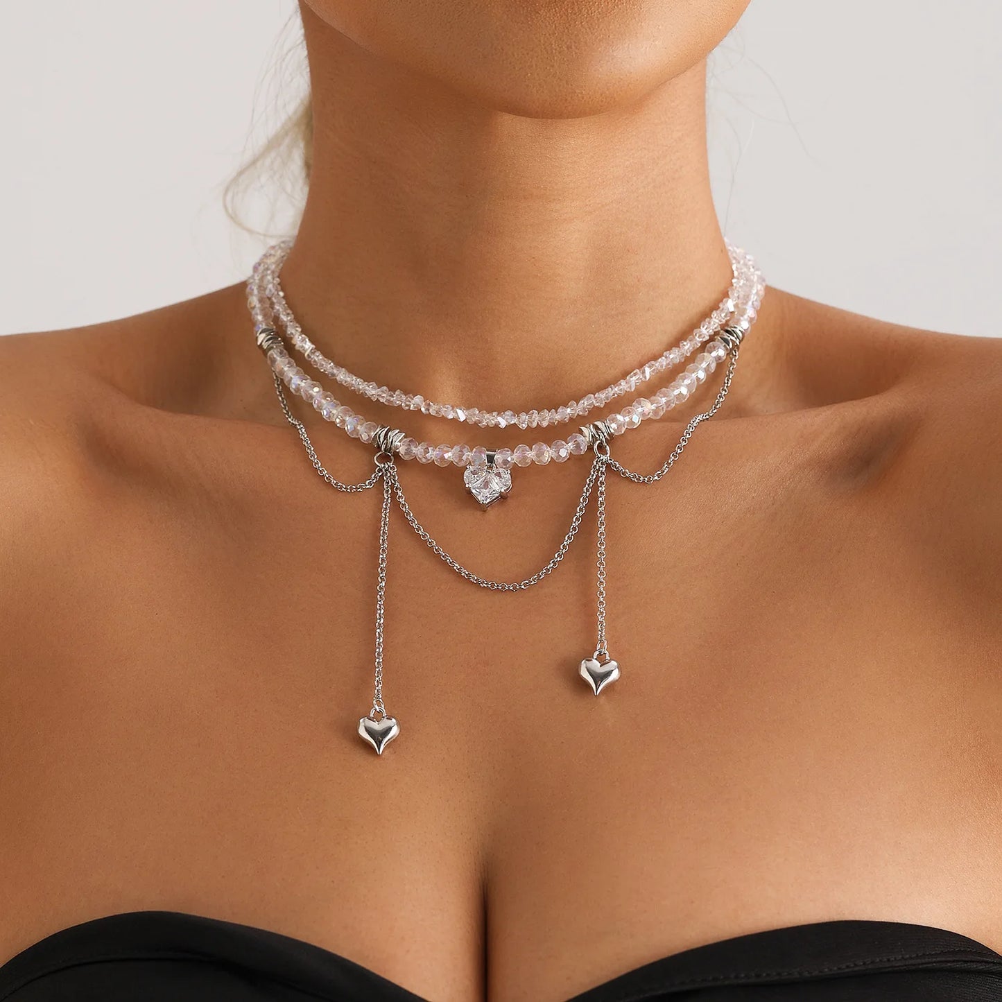 Crystal Heart Drip Necklace