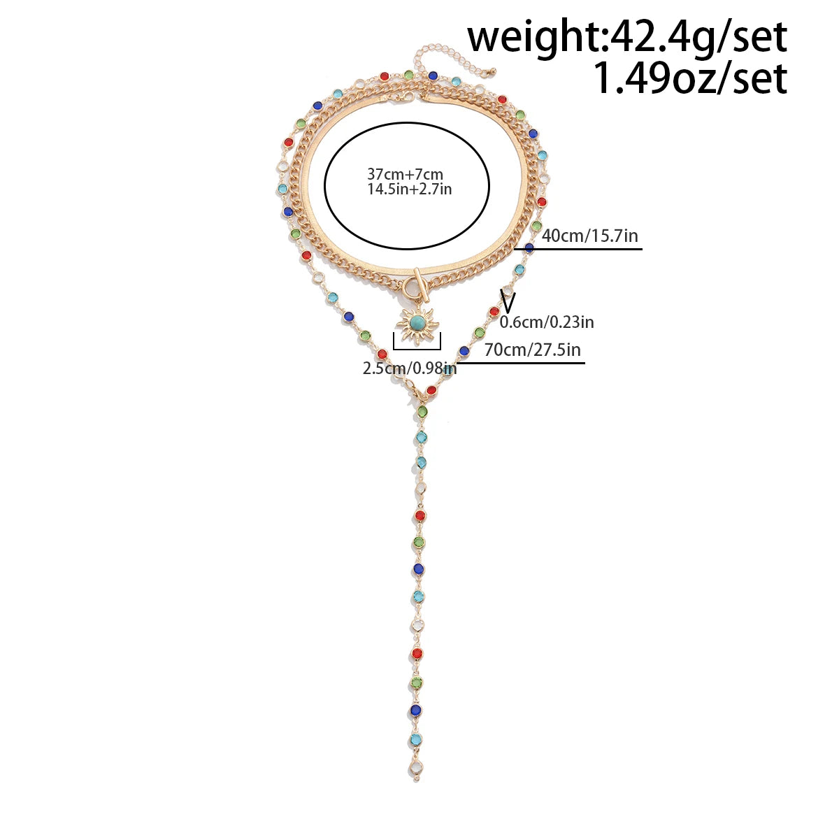 IngeSight.Z 3Pcs/Set Boho Colorful Crystal Long Chain Sunflower Pendant Necklace  Women Simple Flat Snake Chain Choker Jewelry