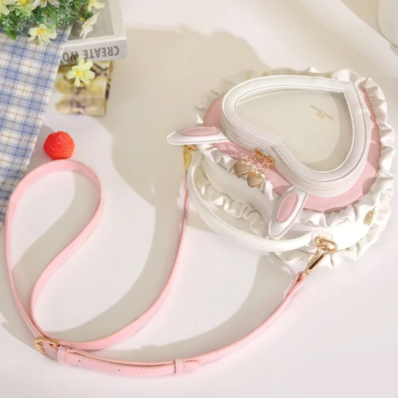 Heart-Shaped Rabbit Ear Clear Shoulder Bag – Pink or Light Blue Kawaii Purse