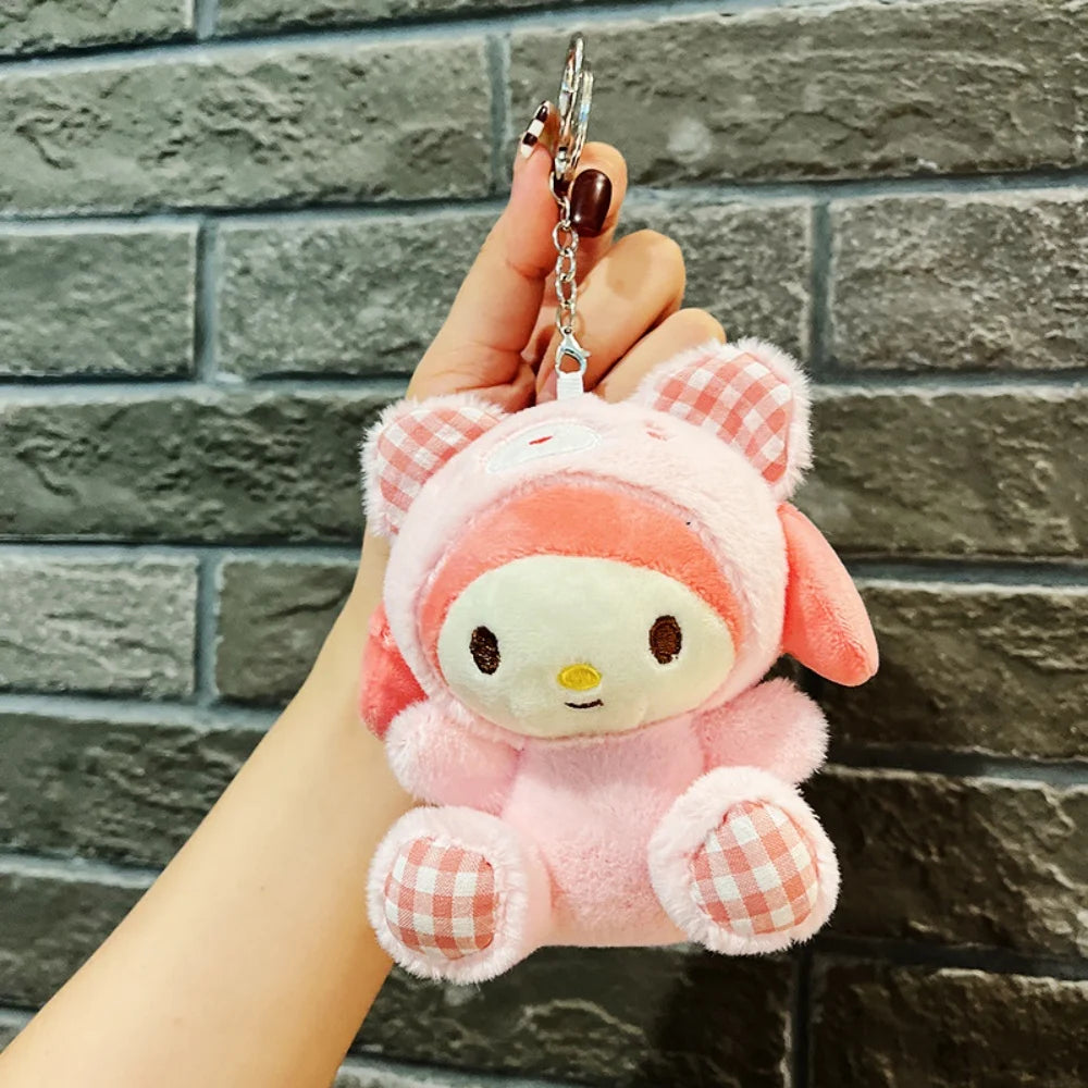 Sanrio Plush Keychain Doll Hello Kitty My Melody Kawaii Kuromi Cinnamoroll  Cartoon Anime Stuffed Pendant Backpack Decoration