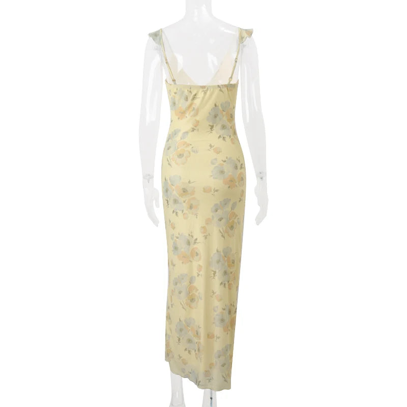 WhereMery Fashion Women Floral Printed Maxi Dresses Sexy Lady Off Shoulder Backless Ruffle Halter Dress Elegant Summer Vestidos