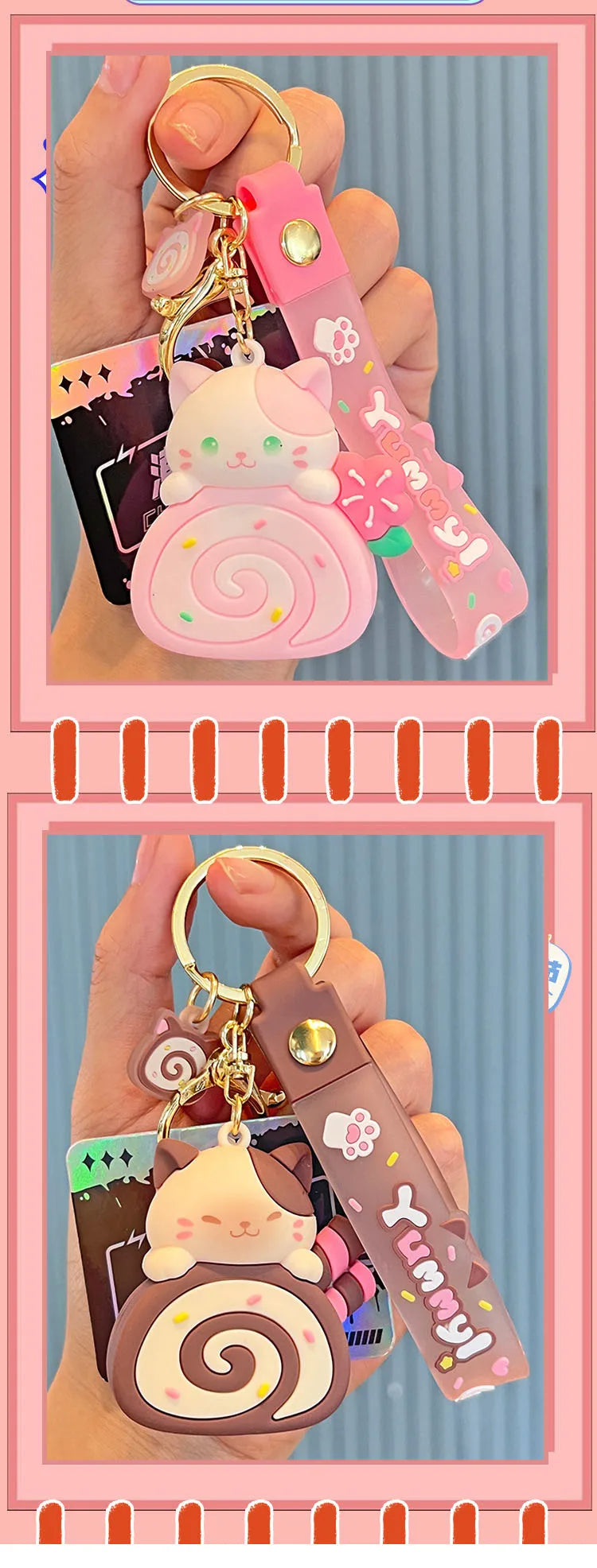 Cute Cat Egg Roll Key Chain Kawaii Kitty Cake Doll School Bag Accessories Keyring Cartoon Pendant Keyfob for Couple Jewelry Gift