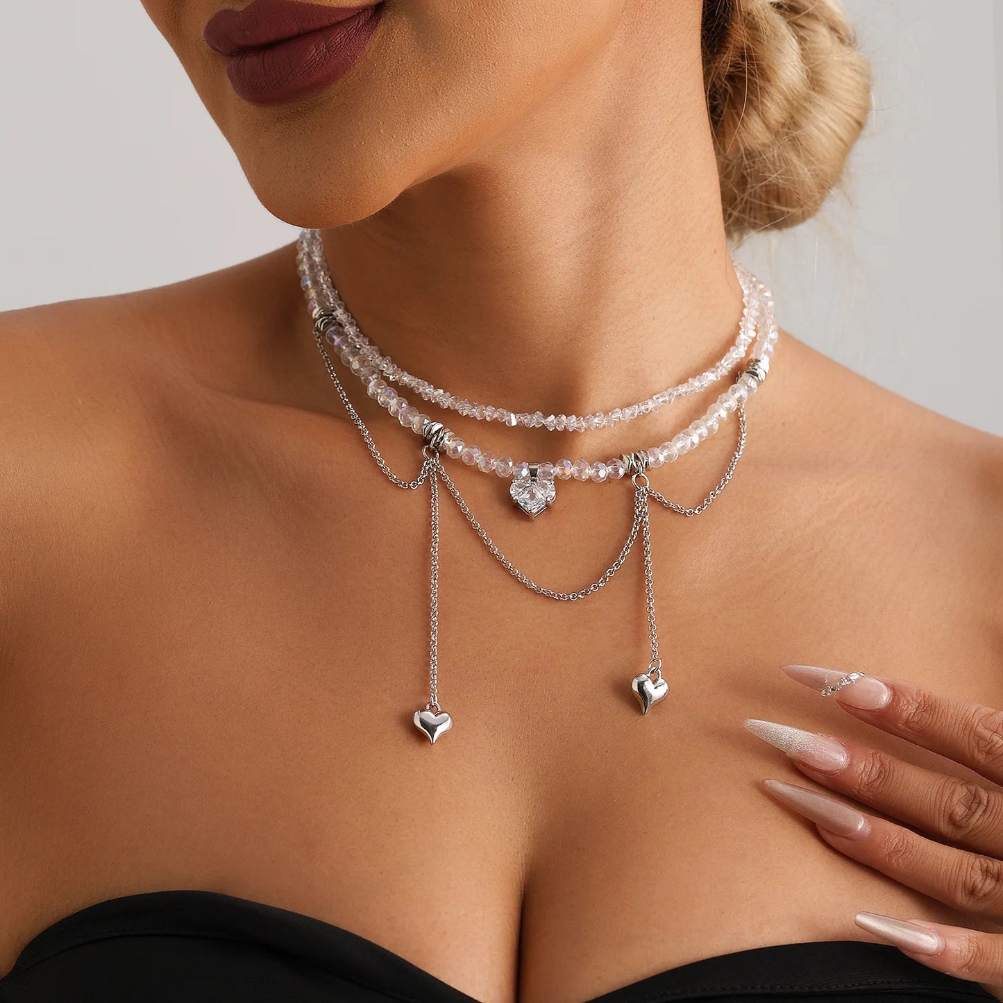 Crystal Heart Drip Necklace