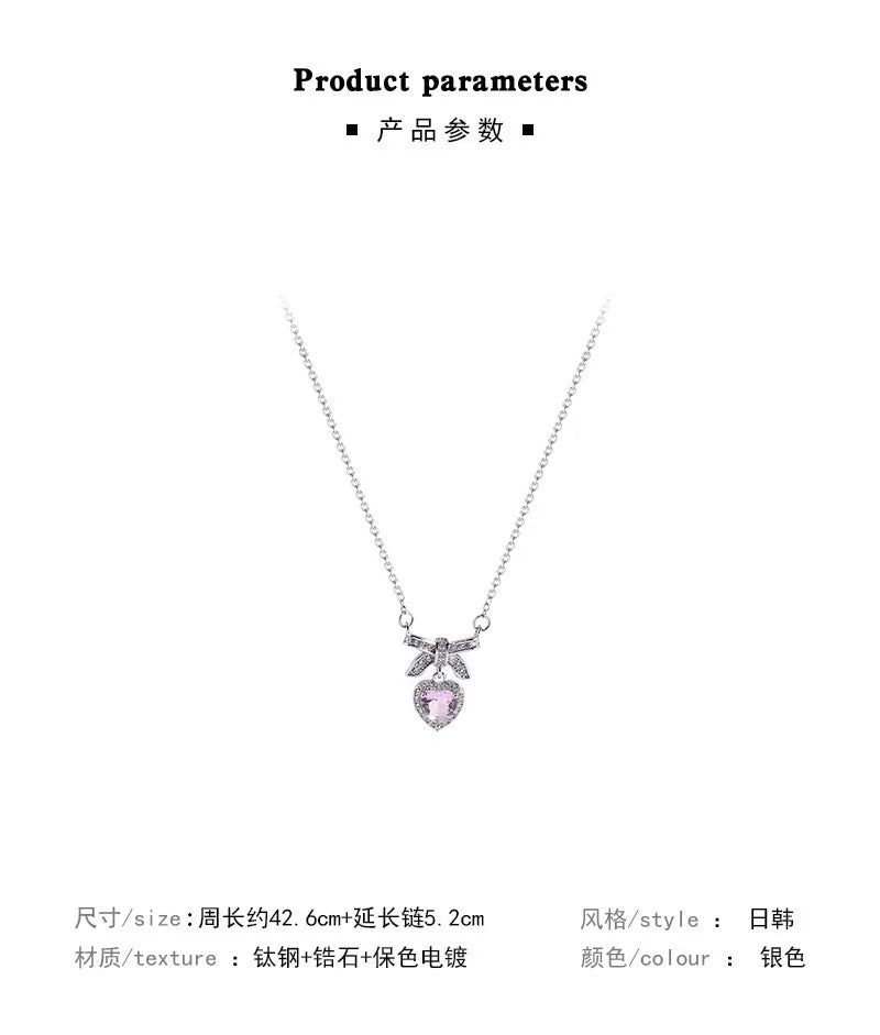 Pink Heart Bow Pendant Necklace