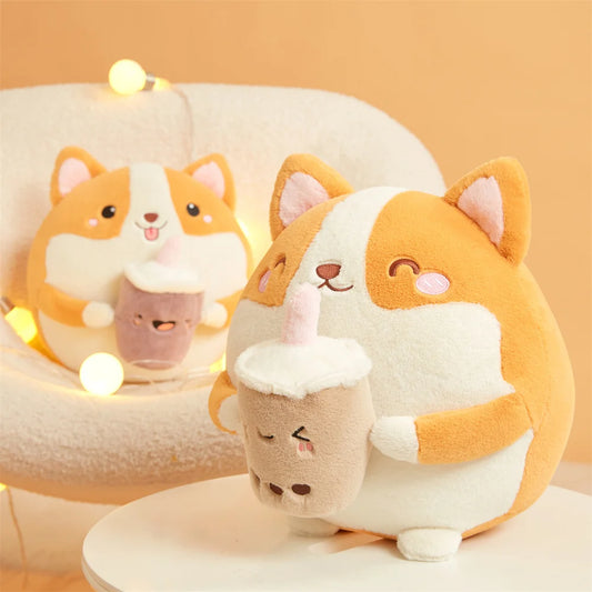 Corgi with Boba Plushie – Soft Stuffed Animal for Kawaii Lovers & Collectors