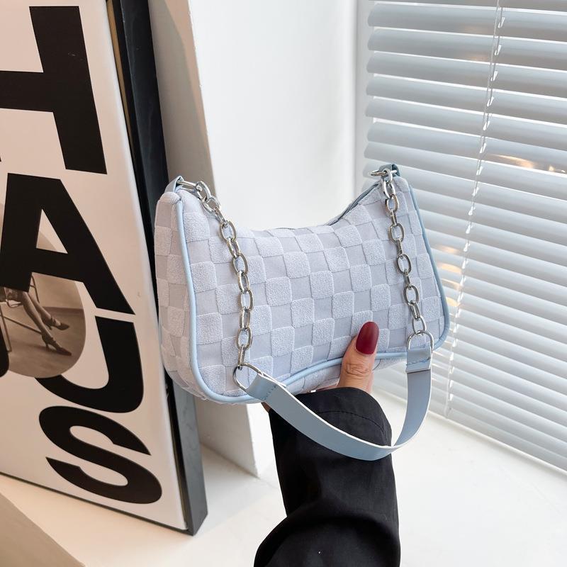 Soft Checkered Canvas Plush Bag